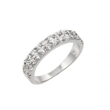 Load image into Gallery viewer, Sterling Silver Rhodium Plated Clear Inlay CZ 2 Row Half Ring