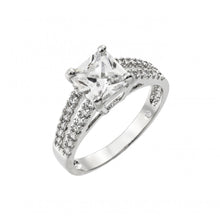 Load image into Gallery viewer, Sterling Silver Rhodium Plated Clear Princess Cut and Inlay CZ Ring