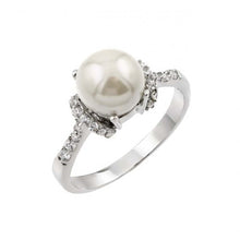 Load image into Gallery viewer, Sterling Silver Rhodium Plated Synthetic Pearl Cluster Ring