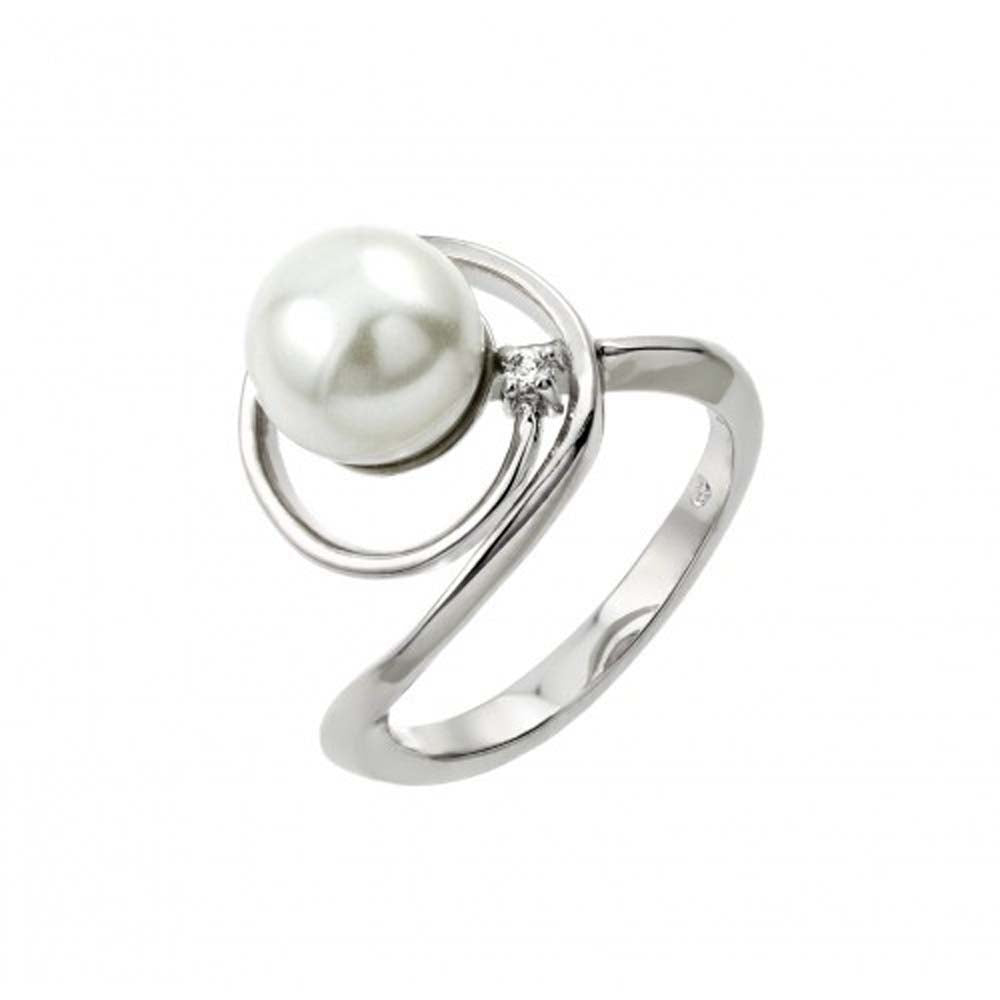 Sterling Silver Rhodium Plated Loop Synthetic Pearl Ring