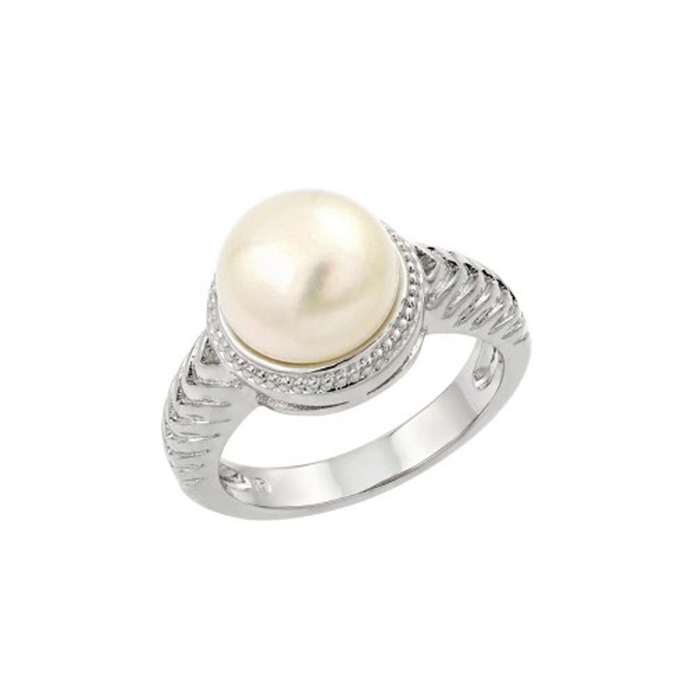 Sterling Silver Rhodium Plated Fresh Water Pearl Center Rope Ring