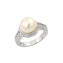 Load image into Gallery viewer, Sterling Silver Rhodium Plated Fresh Water Pearl Center Rope Ring