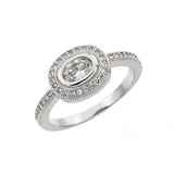 Sterling Silver Rhodium Plated Clear CZ Oval Ring