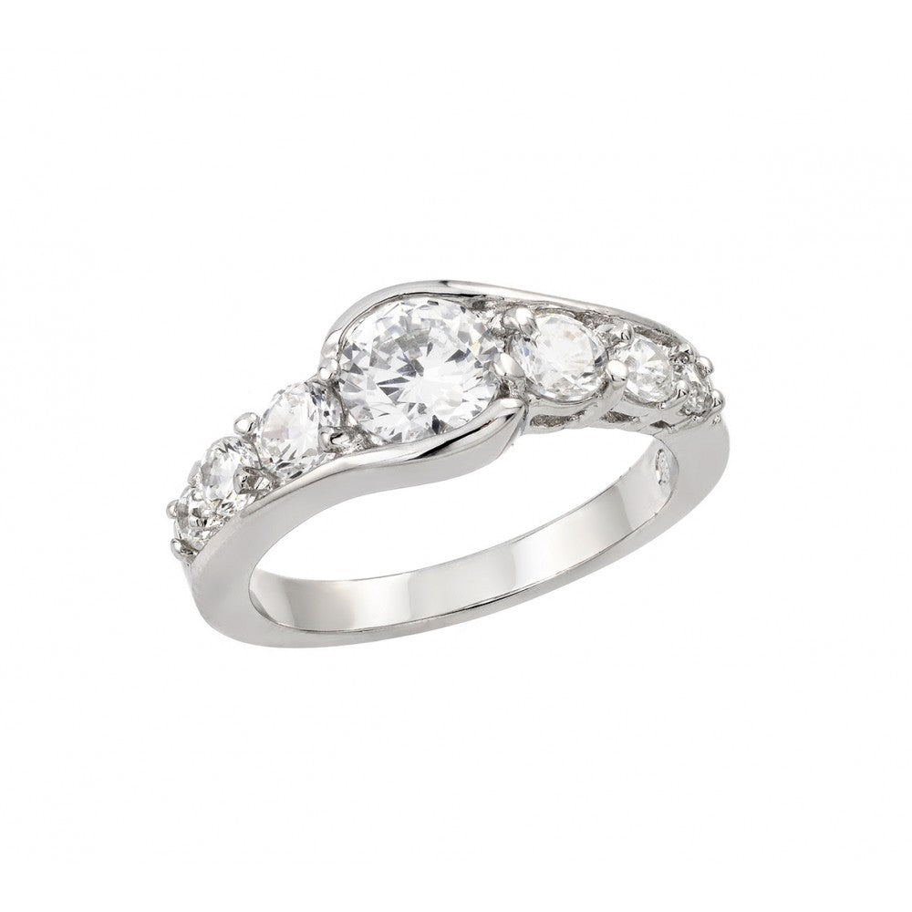 Sterling Silver Rhodium Plated Clear Round CZ Single Row Ring