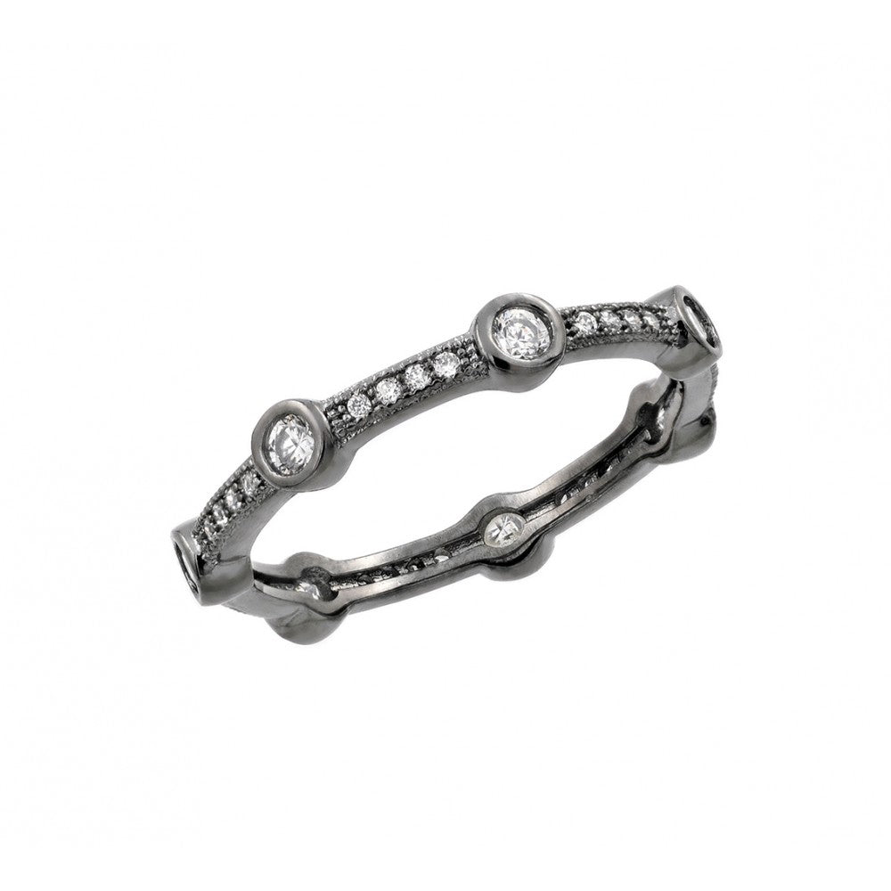 Sterling Silver Oxidized Rhodium Plated Round Clear CZ Eternity Ring