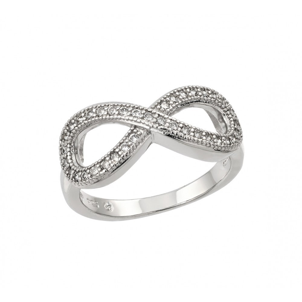 Sterling Silver Rhodium Plated Clear Pave Set CZ Infinity Ring