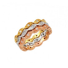 Load image into Gallery viewer, Sterling Silver Rhodium Rose Gold And Gold Plated 3 Tone Stackable Eternity Ring Set