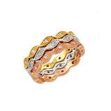 Sterling Silver Rhodium Rose Gold And Gold Plated 3 Tone Stackable Eternity Ring Set