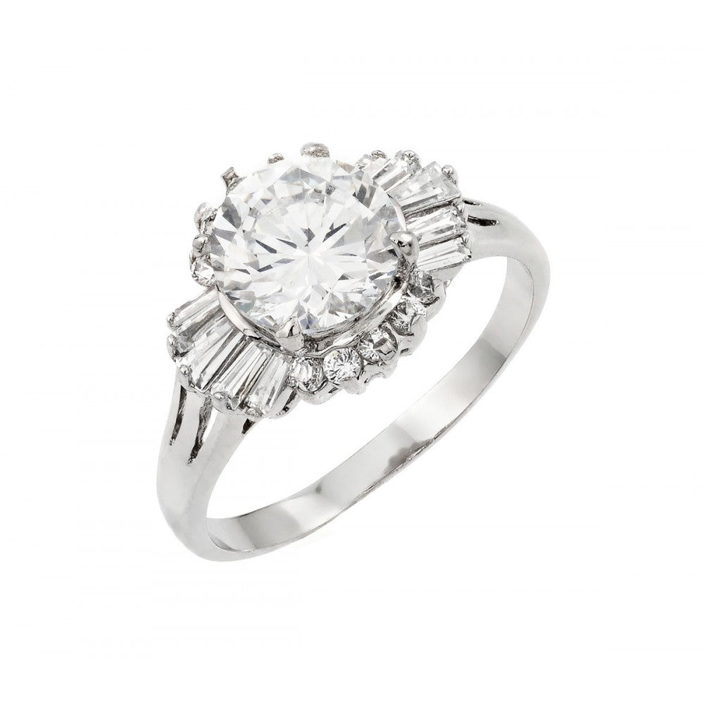 Sterling Silver Rhodium Plated CZ Baguette Ring