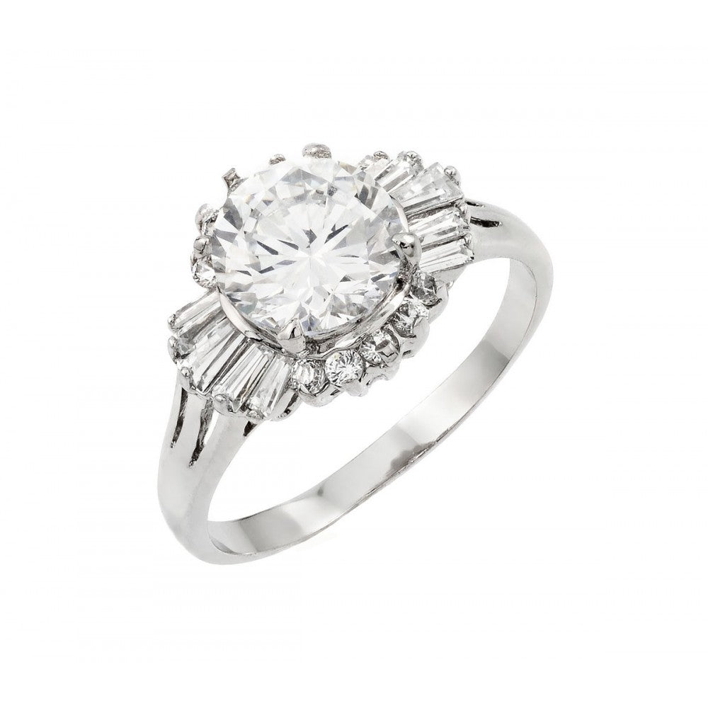 Sterling Silver Rhodium Plated CZ Baguette Ring