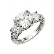 Load image into Gallery viewer, Sterling Silver Rhodium Plated Past Present Future Square CZ Ring