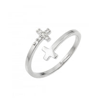 Load image into Gallery viewer, Sterling Silver Rhodium Plated CZ Double Cross Ring