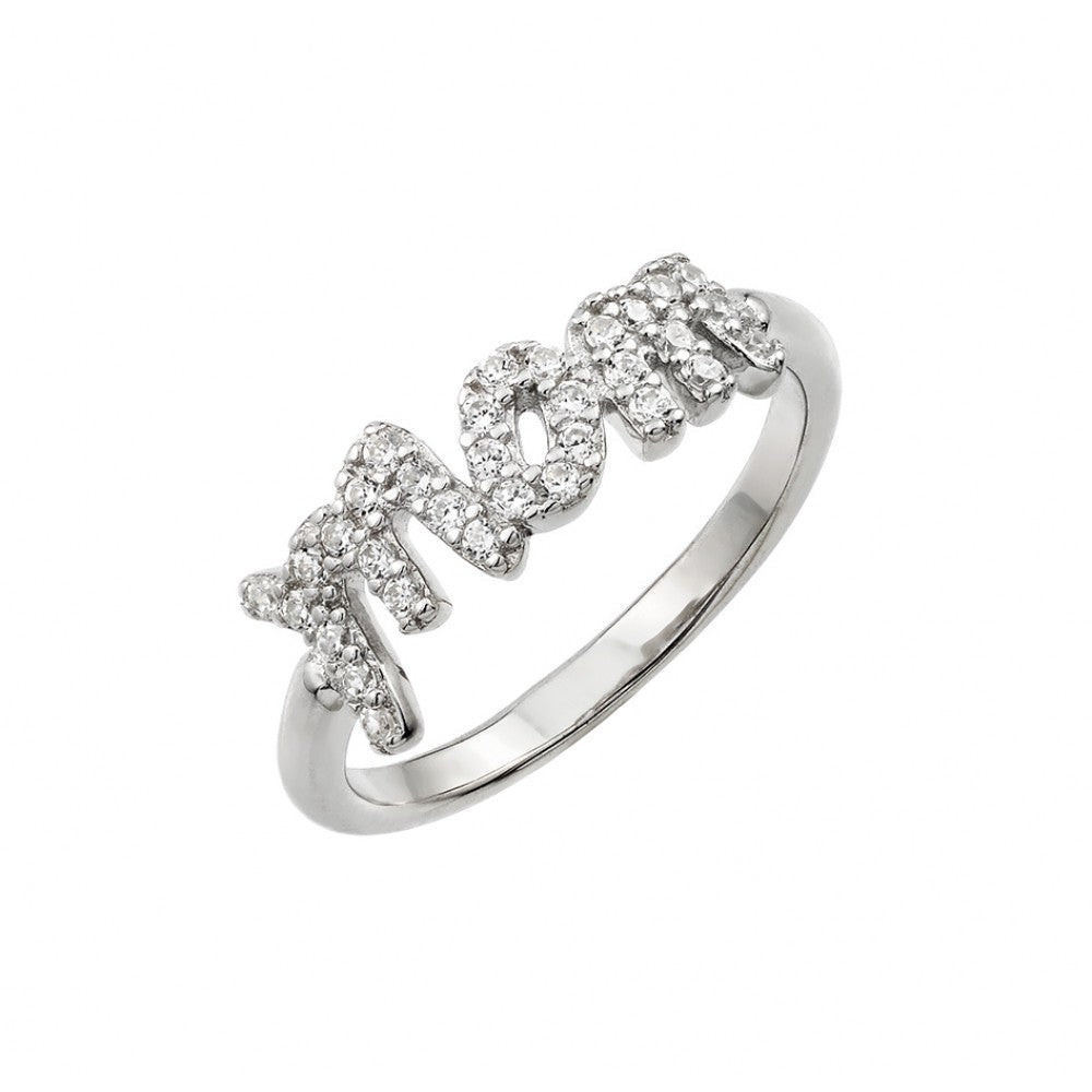 Sterling Silver Rhodium Plated Mom Ring