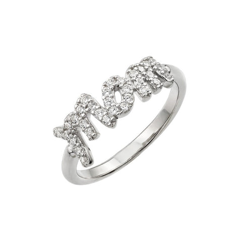 Sterling Silver Rhodium Plated Mom Ring