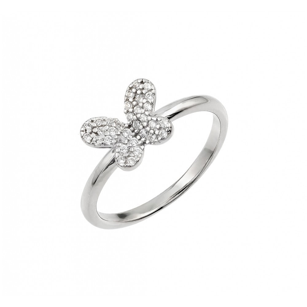 Sterling Silver Rhodium Plated CZ Butterfly Ring