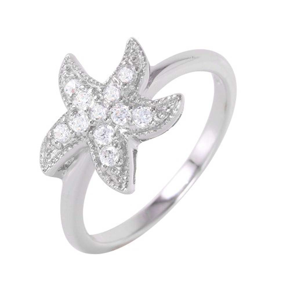 Sterling Silver Trendy Pave Starfish Design Ring