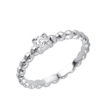 Sterling Silver Rhodium Plated Clear CZ Bead Ring