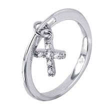 Load image into Gallery viewer, Sterling Silver Modern Dangling Pave Cross Ring
