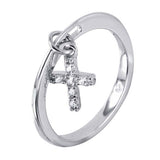 Sterling Silver Modern Dangling Pave Cross Ring