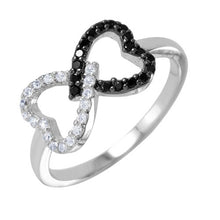 Load image into Gallery viewer, Sterling Silver Two-Toned Open Twin Heart Embedded with Clear and Black Cz Stones Ring