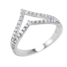 Load image into Gallery viewer, Sterling Silver Stylish Pave Double Chevron Band Ring