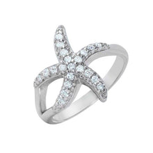 Load image into Gallery viewer, Sterling Silver Rhodium Plated Skinny Starfish Shaped Ring With Clear Pave Set CZ