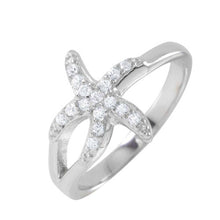 Load image into Gallery viewer, Sterling Silver Rhodium Plated Clear Pave Set CZ Small Skinny Starfish Ring