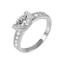 Load image into Gallery viewer, Sterling Silver Rhodium Plated Round Shaped Ring With CZ Stones