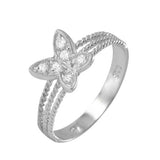 Sterling Silver Fancy Butterfly Design Inlaid with Clear Cz Stones Twisted Split Band RingAnd Ring Dimensions of 8MMx8MM