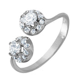 Sterling Silver Rhodium Plated CZ Round Open Ring