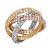 Sterling Silver Fancy Three-Toned Stackable Band Ring Embedded with Clear Cz StonesAnd Band Width of 3MM