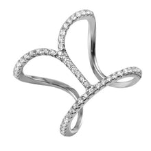 Load image into Gallery viewer, Sterling Silver Fancy Curved Abstract Design Open Band Ring Embedded with Clear Cz Stones