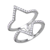 Sterling Silver Rhodium Plated Double Tip Shaped Ring With CZ Stones