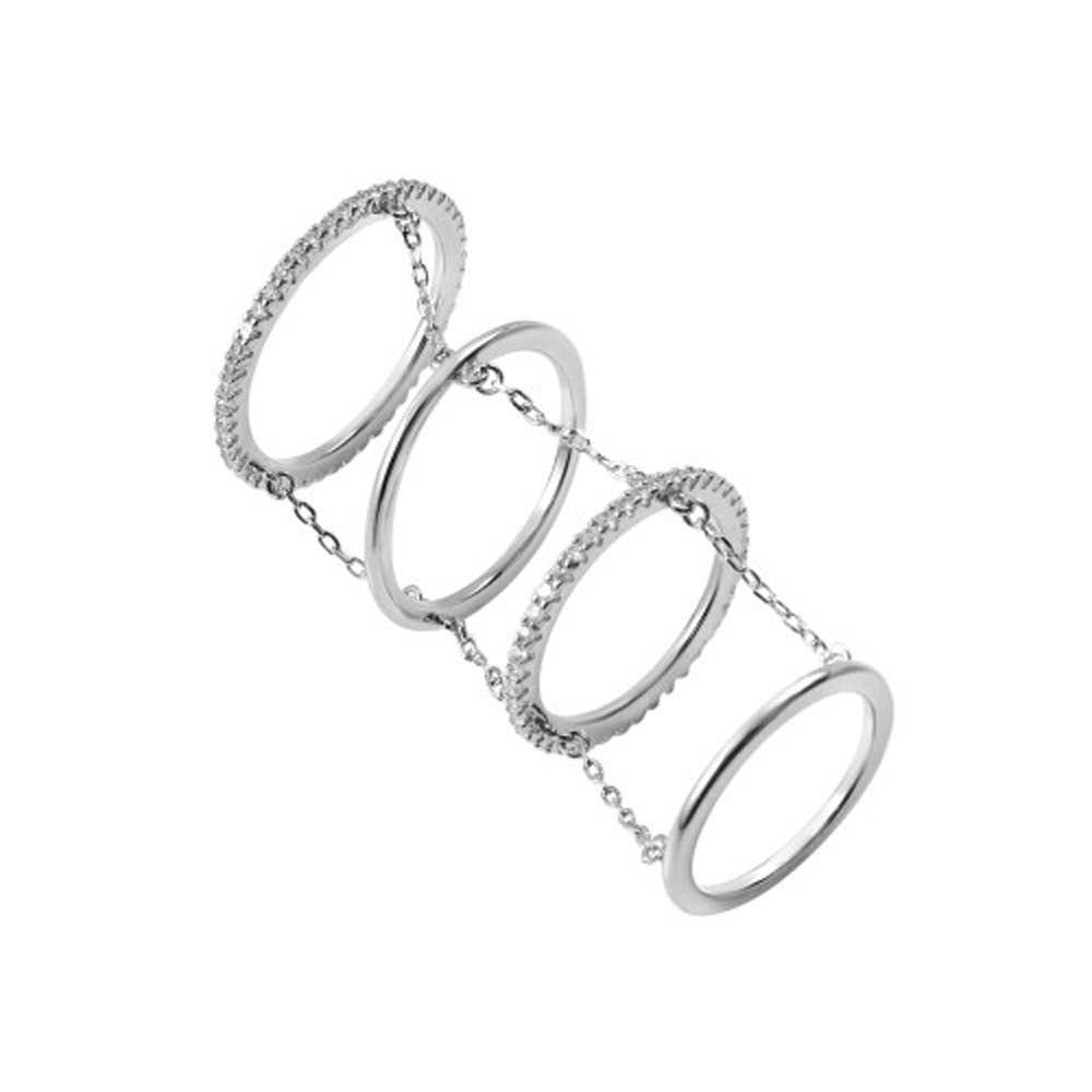 Sterling Silver Rhodium Plated 4 Band Chain Ring With CZ AccentsAnd Width 21mmAnd Height 42mm