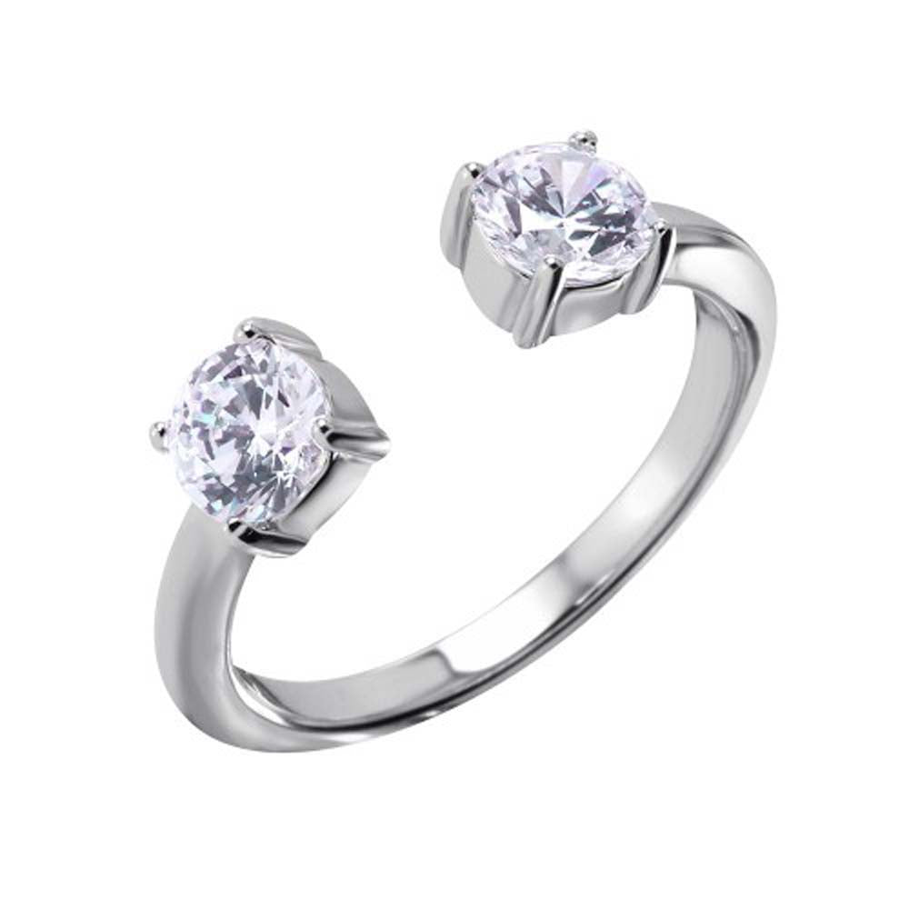 Sterling Silver Round Open Ring With CZ End Caps