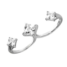 Load image into Gallery viewer, Sterling Silver Rhodium Plated Two Finger Open Ring With Three CZ Accent Caps