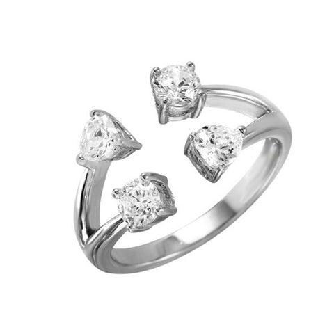 Sterling Silver Nickel Free Rhodium Plated 4 Ends Open Ring With CZ Accents CapsAnd Width 20.75mmAnd Thickness 4mmAnd Height 22mm