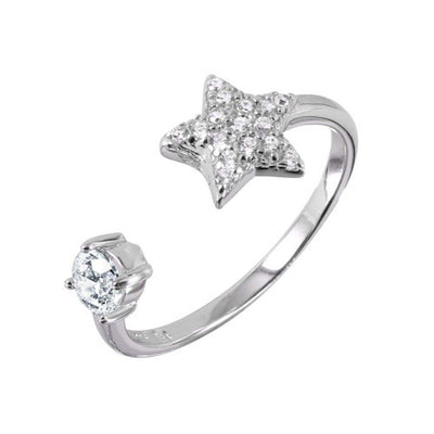 Sterling Silver Rhodium Plated Star Open Shaped Ring With CZ Stones