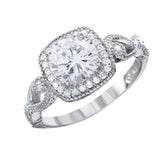 Sterling Silver Elegant Solitaire Round Cz with Square Halo Setting and Infinity Design Band Ring