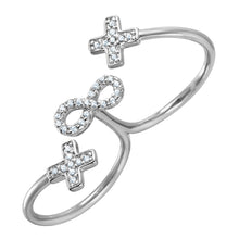 Load image into Gallery viewer, Sterling Silver Rhodium Plated Crosses and Infinity CZ Two-Finger Open Ring