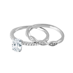 Sterling Silver Rhodium Plated Clear CZ Twist Bridal Wedding Ring Set
