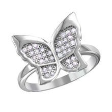 Load image into Gallery viewer, Sterling Silver Rhodium Plated Butterfly Ring With Micro Pave CZ Stones