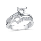 Sterling Silver Rhodium Plated Double Heart Ring with CZ