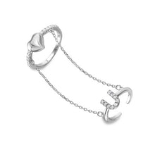 Load image into Gallery viewer, Sterling Silver  Rhodium Plated Two Pcs Slave Finger Heart And U Shaped Ring With CZ Stones