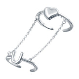 Sterling Silver Rhodium Plated Heart and U Slave Ring