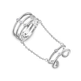 Sterling Silver Rhodium Plated Two Rings In One Attached On A Chain With CZ Stones