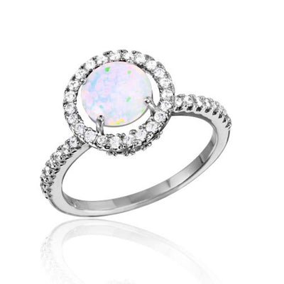 Sterling Silver Rhodium Plated Round Halo Shaped Ring With CZ Stones
