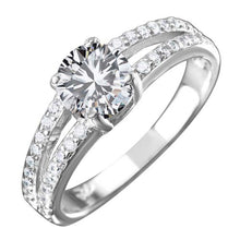 Load image into Gallery viewer, Sterling Silver Rhodium Plated Split Shank CZ Center Stone Ring