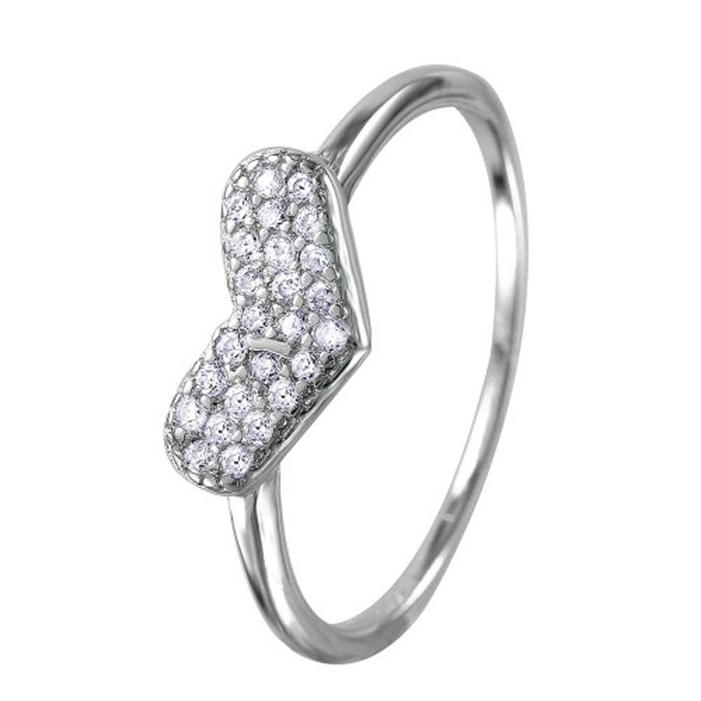 Sterling Silver Rhodium Plated Encrusted Heart Shaped Ring With CZ Stones