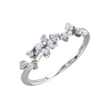Sterling Silver Rhodium Plated Petal Shaped  Eternity Ring